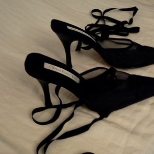 Sexy, RibbonAnkle-Tie, Black High-Heel Dress Shoes